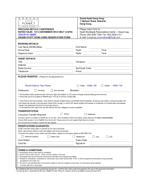 Grand Hyatt Hong Kong Reservation Form