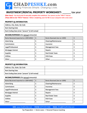 Investment Property Rental Worksheet
