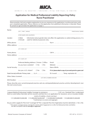 Application for Medical Professional Liability Insurance