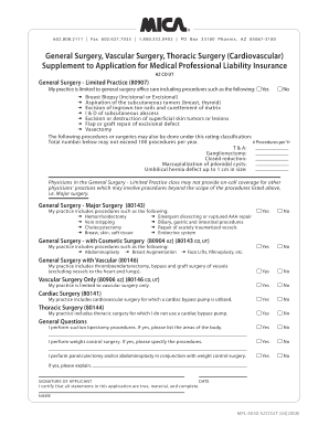 Supplement to Application for Medical Professional Liability Insurance