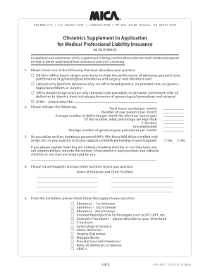 Obstetrics Supplement to Medical Professional Liability Insurance Application
