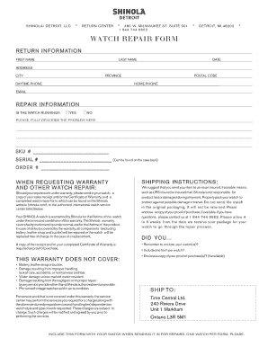 Shinola Watch Repair Form