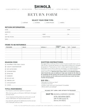 Shinola Return Form