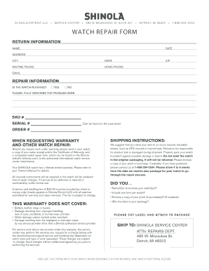 Shinola Watch Repair Form