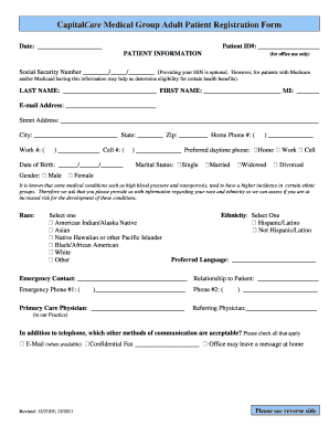 Adult Patient Registration Form
