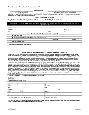 Patient Health Information Release Authorization