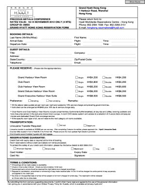 Grand Hyatt Hong Kong Reservation Form