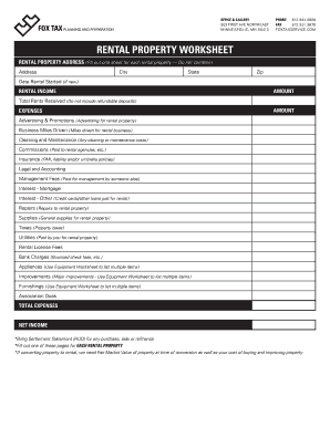 Rental Property Worksheet