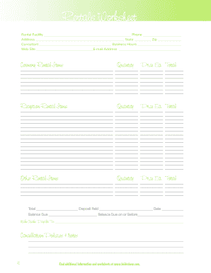 Rental Facility Worksheet