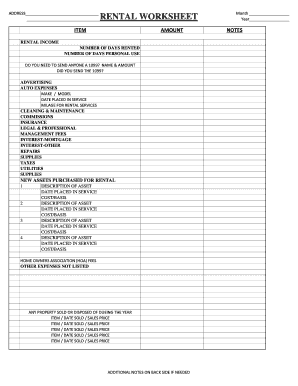 Rental Income Worksheet