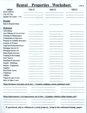 Rental Properties Worksheet