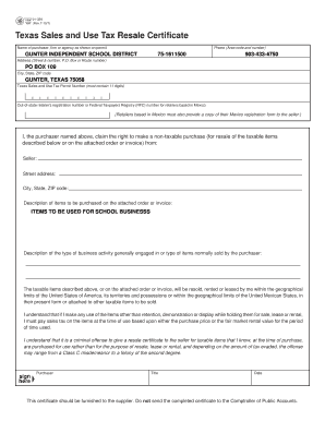 Texas Sales and Use Tax Resale Certificate