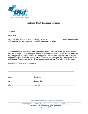 State Tax Resale Exemption Certificate