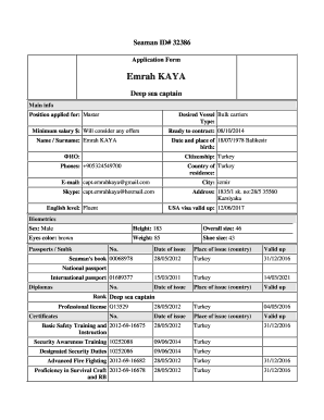 Seaman Employment Application Form