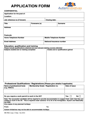 UK Employment Application Form