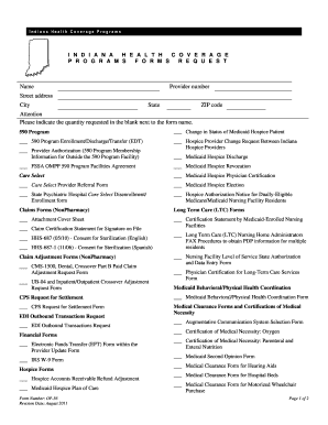 Indiana Health Coverage Programs Forms Request
