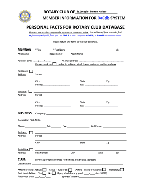 Rotary Club Member Information Form