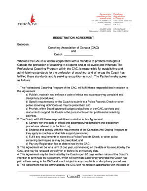 Coaching Association of Canada Registration Agreement