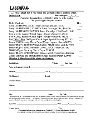 Order Form for Printers and Toner Cartridges
