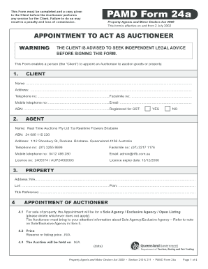 Appointment to Act as Auctioneer