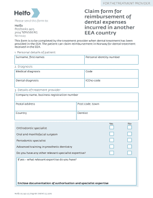 Helfo Dental Reimbursement Claim Form