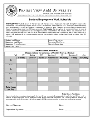 Student Employment Work Schedule