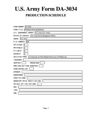 Army pace plan - U.S. Army Form DA-3034. PRODUCTION SCHEDULE