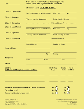 Estate Planning Information Sheet