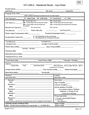 GFC CMLS Residential Rental Input Sheet