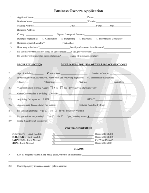 Business Owners Insurance Application