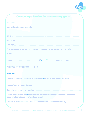 Veterinary Grant Application Form