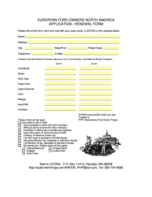 European Ford Owners North America Membership Application