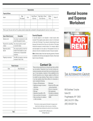 Rental Income Depreciation Worksheet