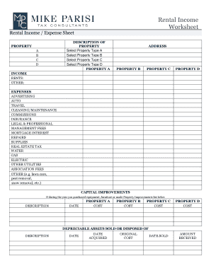 Rental Income and Expense Worksheet