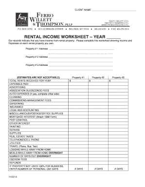 Rental Income Worksheet