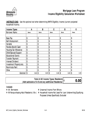 Mortgage Loan Program Income Eligibility Calculation Worksheet