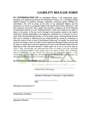 Liability Release Form for Flight
