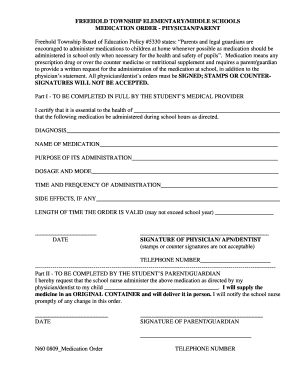 Freehold Township Medication Order Form