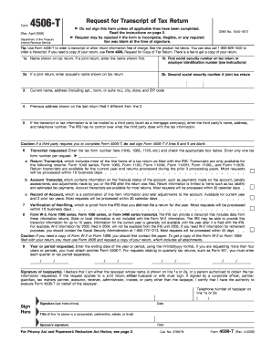 IRS Form 4506-T Request for Transcript of Tax Return
