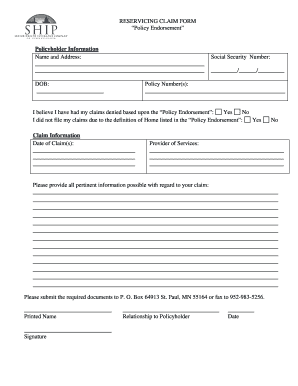 Senior Health Insurance Claim Form