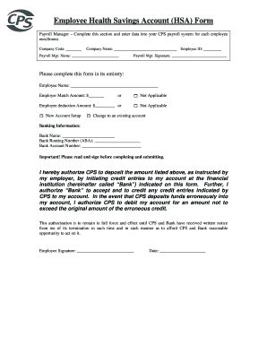 Employee Health Savings Account Form