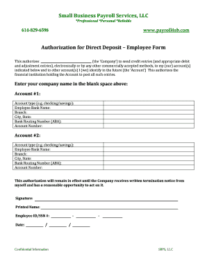 Authorization for Direct Deposit – Employee Form