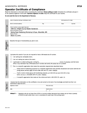 Minnesota Operator Certificate of Compliance