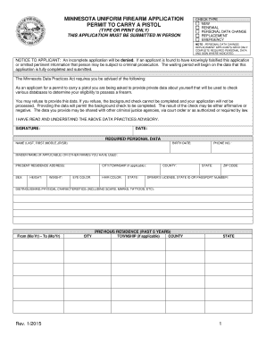 Minnesota Permit to Carry a Pistol Application