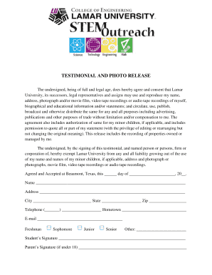 Testimonial and Photo Release Form