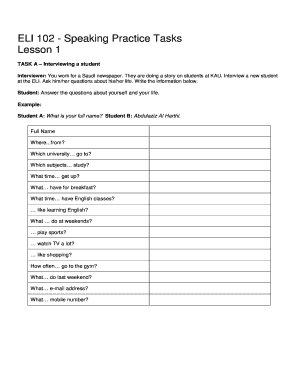 ELI 102 Speaking Practice Tasks