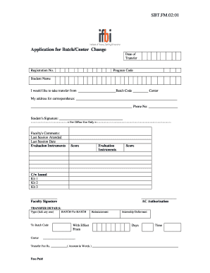 Student Batch/Center Transfer Application
