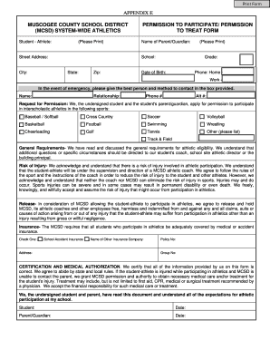 Muscogee County School District Athletics Permission Form