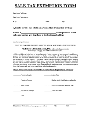 Arizona Sales Tax Exemption Form