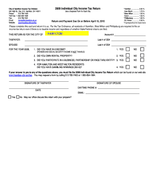 2009 Hamilton City Income Tax Return